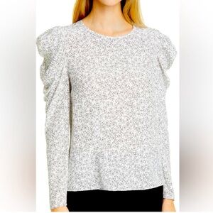 Club Monaco White Floral Long Sleeve Blouse with Puff Sleeves Size XS